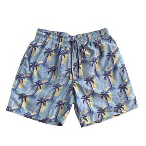 J. McLaughlin Gibson Swim Trunks Small Blue Green Palm Tree Lined 6" Inseam